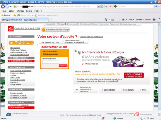 Site Phishing de la Caisse d'Epargne