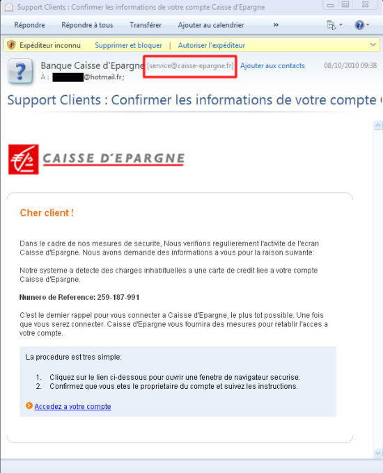 Mail Phishing de la Caisse d'Epargne
