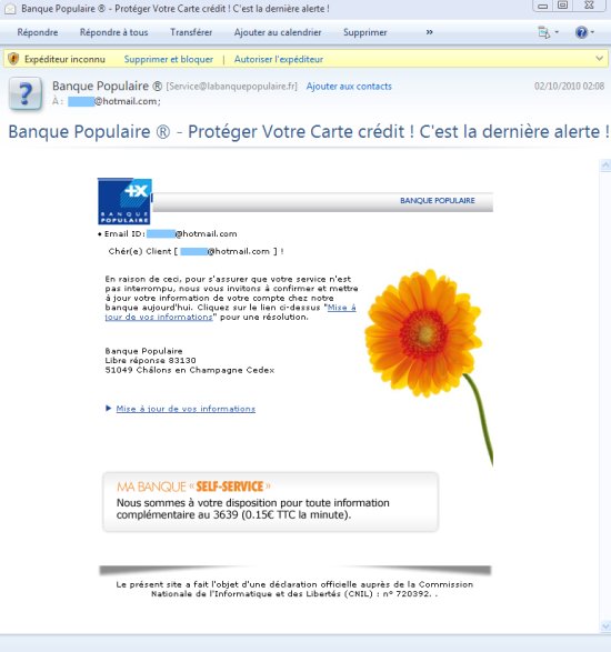 Mail Phishing de la banque populaire