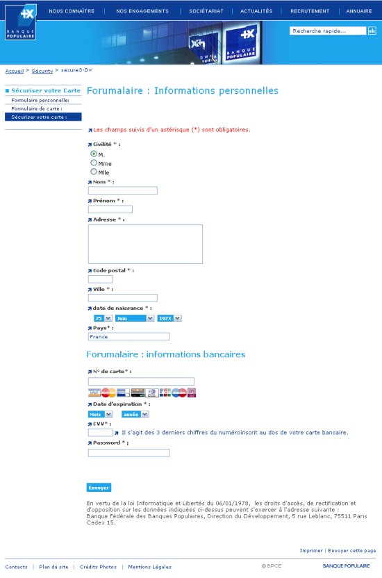 Site Phishing de la banque populaire